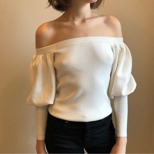 Club Monaco cream off shoulder puff sleeve blouse S